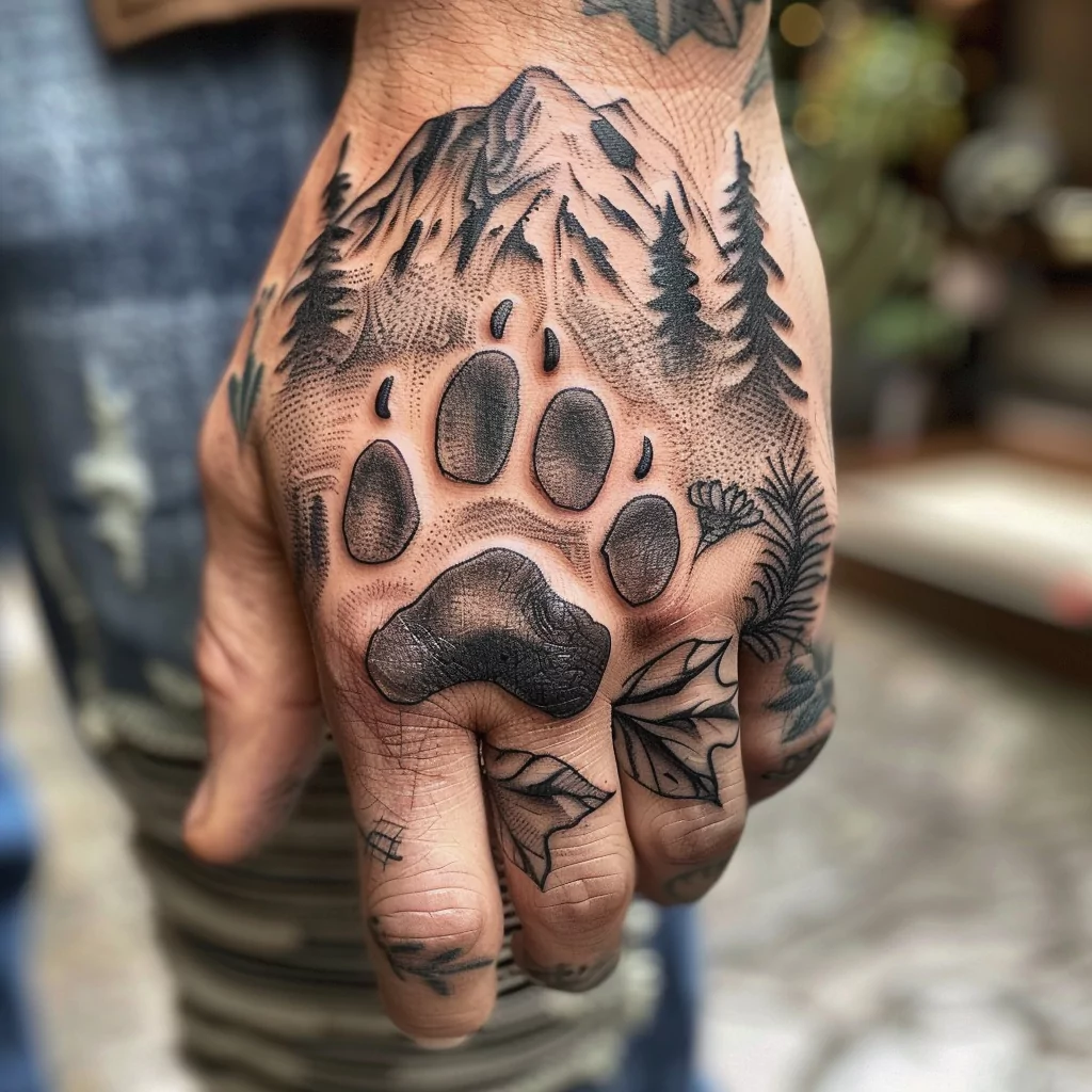 Luonto teemalla koira tassu tatuointi malleja