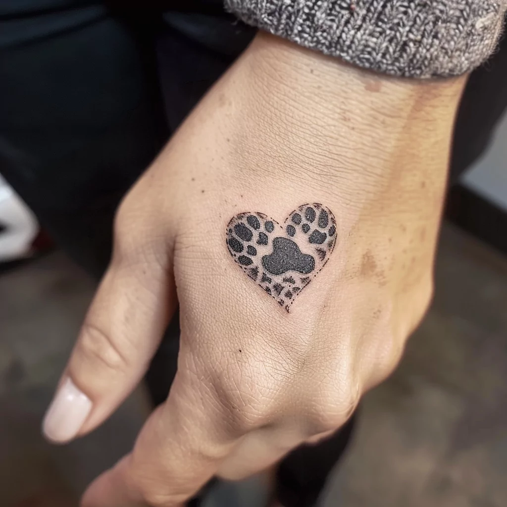 Sydämen muotoinen koiran tassu tatuointi