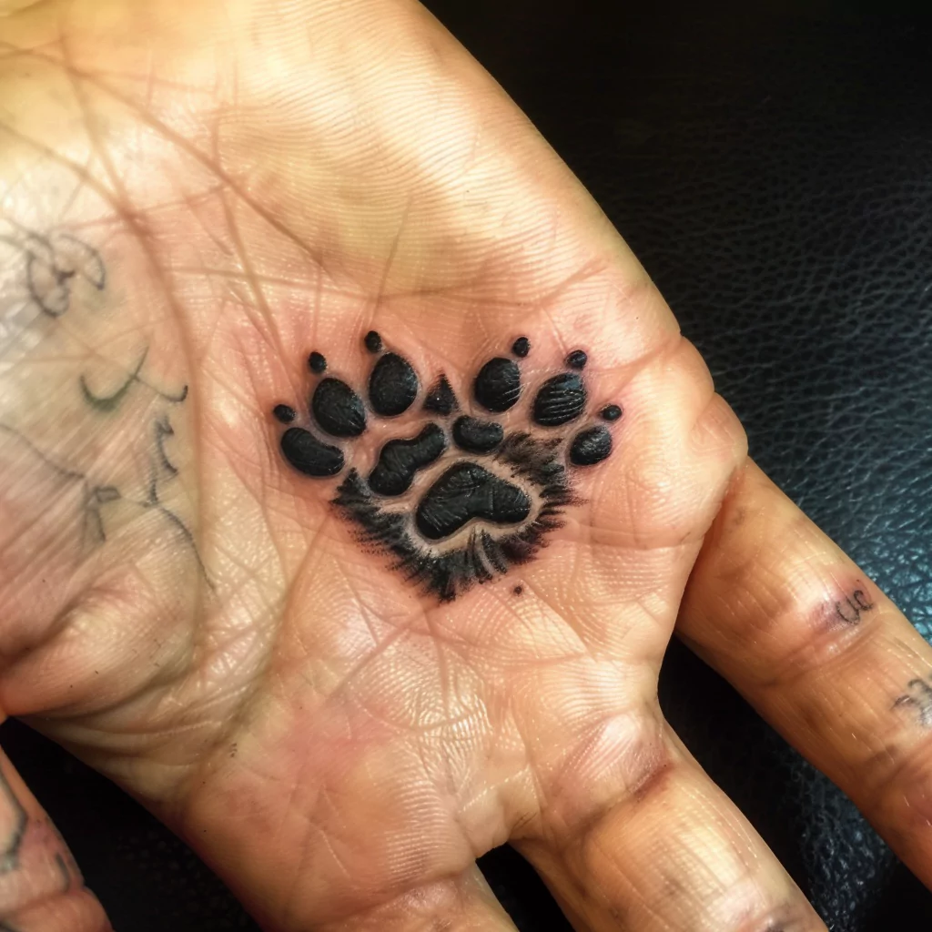 Sydämen muotoinen koiran tassu tatuointi